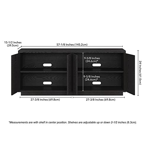 Henn&Hart Fluted TV Stand for TVs up to 65" with 2 Concealed Ribbed Storage Cabinets and Adjustable Shelves for Living Room, Family Room, or Office, Natural Black - color: Natural Black, size: 57" TV Stand