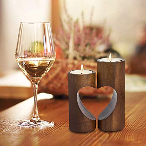 Tea Light Candle Holders for Table Centerpiece, Decorative Wood Tealight Candle Holder Set, Unity Heart Candle Holder for Home Décor