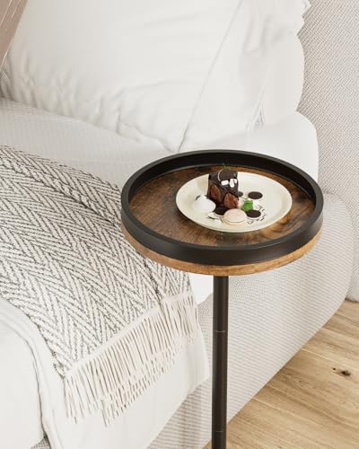 Masupu Drink Table, Round Side Table for Small Spaces, Pedestal Small End Table with Metal Base, for Living Room, Bedroom, Bathroom, Rustic Brown+Black(Lip) - color: 07.brown Black Lip