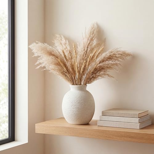 Ceramic Flower Vase for Home Decor, Rustic Farmhouse Vintage Retro Vase for Living Room, Kitchen, Bedroom, Decoration for House, Bookshelf, Dining Table, Office, Gift(7.4 inch) - color: Off White-7.4"