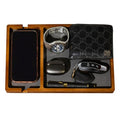 Shinpuru Wooden Valet Tray for Men, Nightstand Organizer with Leather Inlay, EDC Essentials Catchall Tray for Keys, Phone, Wallet, Watch, Earbuds - Bedside Desk Entryway Tray (Wood-Phone) - color: Brown-Ph