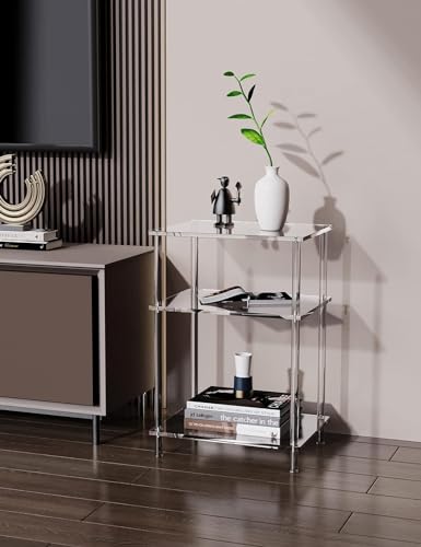 Acrylic Side Table Clear 3-Tier End Table for Living Room, Office, Hallway, Bedroom Small Bedside Table - size: Small