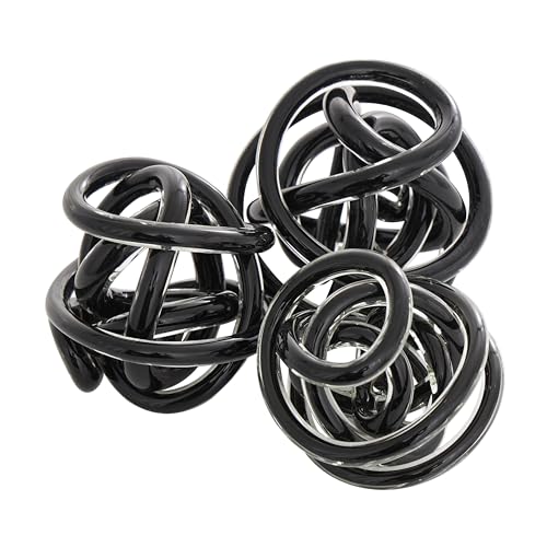 Deco 79 Glass Knot Decorative Sculpture Knotted Ball Home Decor Statues, Set of 3 Accent Figurines 5", 4", 4"W, Black - color: Black