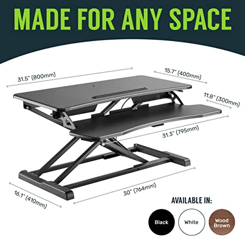 TechOrbits Standing Desk Converter-32-inch Height Adjustable, MDF Wood, Sit Riser-Black, 32" - size: 32" MDF Wood