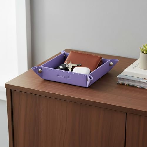 UnionBasic Small Valet Tray, Jewelry Tray for Rings Watches Earrings, Entryway Catchall Caddy for Coins Keys Change, Nightstand Bedside Valet Holder, Trays for Electronic Gadgets, Purple - color: Purple, size: 5.4" x 5.4" x 1.6"