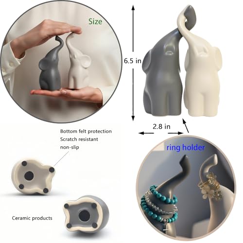 Elephant Statue Couple Ornament Elefante Ring Holder Table Top Shelf Bookends Love Aesthetic Sculptures Decoraciones para Sala Animal Figurines Home Decor Creative Elephant Gifts for Women - color: Gray/Beige, size: Size: 6.5x2.8x2.8 inches/one=2