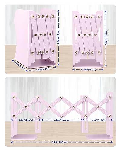 Honagu Adjustable Bookends, Metal Book Ends for Shelves Heavy Book, Desk Magazine File Organizer for Home, Office, Books, Papers, Extends up to 19 inches (Macaron Pink) - color: Macaron Pink