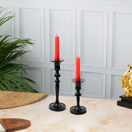 Rely+ Black Matte Metal Candle Holders for Taper Candlestick Set of 2 8" & 5.5" Tall Decorations for Home Table Centerpiece for Wedding, Parties, Dinners, Decorations - color: Silver