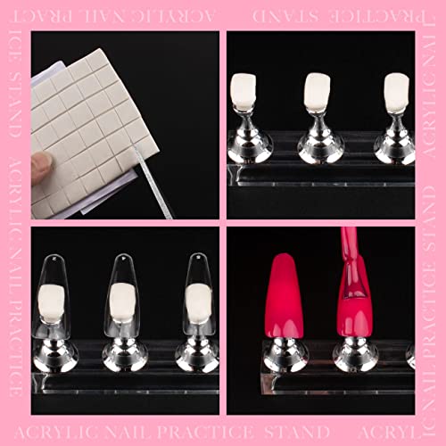 Nail Stand Acrylic Nail Art Display Stand Magnetic Nail Tips Practice Holder 54 Pcs Reusable Adhesive Putty for DIY Painting Nails Stand kit (silver) - color: silver