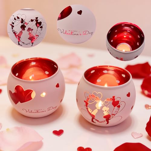 Heart Glass Tea Light Candle Holders, Votive Tealight Holder Table, Love Centerpiece Decorations for Valentines Wedding Party Decor (Pink-2) - color: Pink-2
