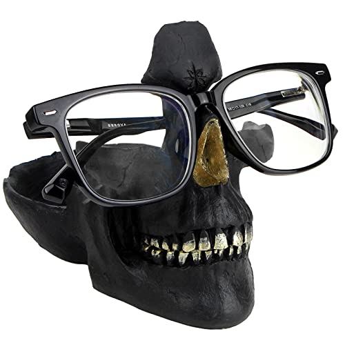 Mrlikale Skull Glasses Stand, Creative Eyeglasses Rack, Sunglasses Spectacle Display, Key Holder Resin Sculptures for Entryway, Home, Office, Desk, Nightstand (Black) - color: Black