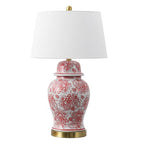 JONATHAN Y 29.5" Red/White Ceramic Table Lamp for Living Room and Office, White Linen Drum Shade, Traditional Chinoiserie Ginger Jar Lamp, LED Bulb Included (JYL3008C) - color: Red/White