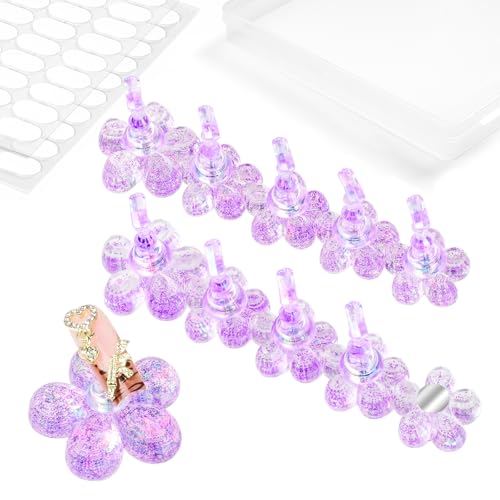 Nail Stand for Press On Fake Nails Painting Display Practice, Powerful Magnetic Nail Holder for Design, Flower Nail Stand with 200 PCS Double-Sided Tapes, Nail Tools for Home Salon - color: Purple Flower, size: Medium
