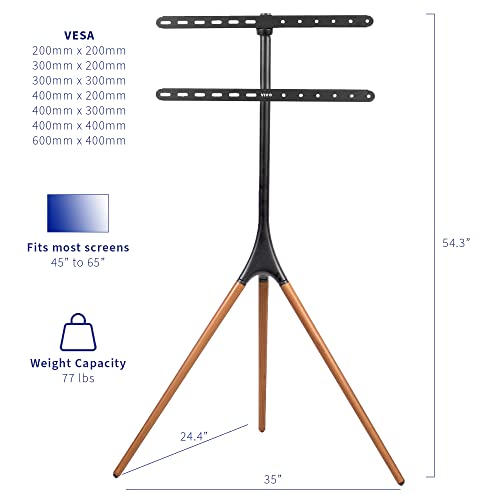 VIVO Artistic Easel 45 to 65 inch LED LCD Screen, Studio TV Display Stand, Adjustable TV Mount with Swivel and Tripod Base, Black Bracket, Dark Walnut Legs, STAND-TV65A - color: Black - Treated Wood