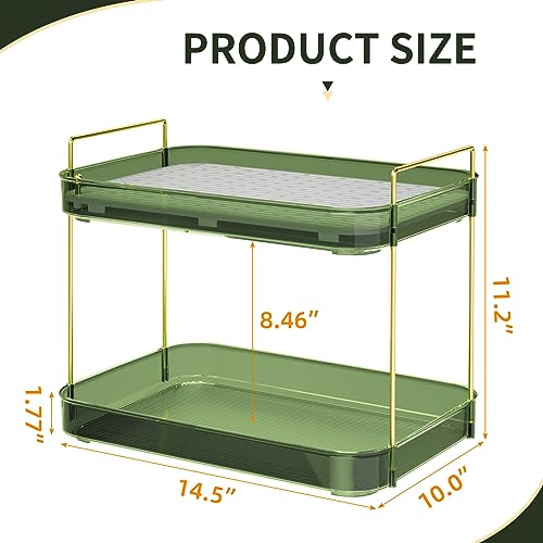 Seoneiro Whiskey Tray, Glass Cup Rack, Mug Holder, Coffee Cup Organizer, Bathroom Countertop Organizer with Drain Board Wine Glass Decorative, Food Tray, Kitchen Spice Rack - color: Dark Green-2