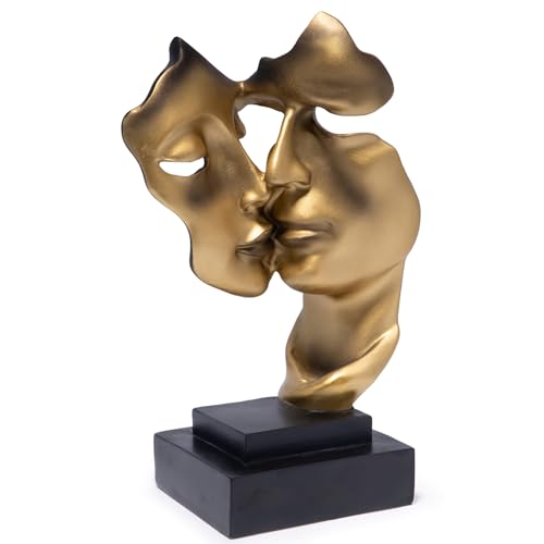 Hodao Romantic Golden Couple Sculpture Ornament - Modern Minimalist Art Statue, Home Decor for Living Room & Bedroom, Wedding Anniversary/Valentine's Day/Housewarming Gift (Black) - color: Romantic Kiss B