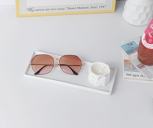 9.2" Porcelain Small Bathroom Tray, Ceramic Countertop and Vanity Tray for Cosmetics, Perfume, Jewelry, Candle - Kitchen Soap Tray for Kitchen Counter (White) - color: White, size: 9.2" x 3.6" x 0.6"