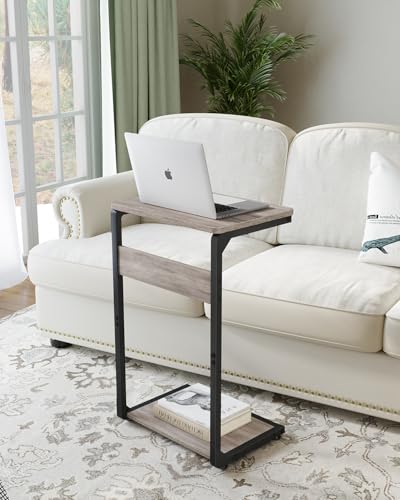 Small End Tables, Nightstand Set of 2, C Shaped Couch Side Table, Sofa TV Tray Table, Night Stand, Nightstands for Bedroom, Bedside, Living Room ET-YB-GYW2 - color: Greige