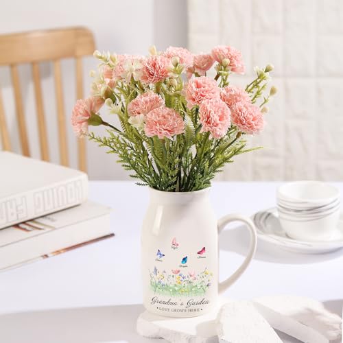 Personalized Flower Vase Small Ceramic Vase with Birth Month Flower Decorative Vases Home Decor Grandma's Garden Love Grows Here Mother's Day Birthday Gift for Mom, Wife, Grandma, Mama, Nana - color: Style 06