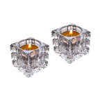 Crystal Ice Tea Light Candle Holders, Set of 2, Glass Candlestick Holders Tray for Bathtub, Bathroom, Livingroom