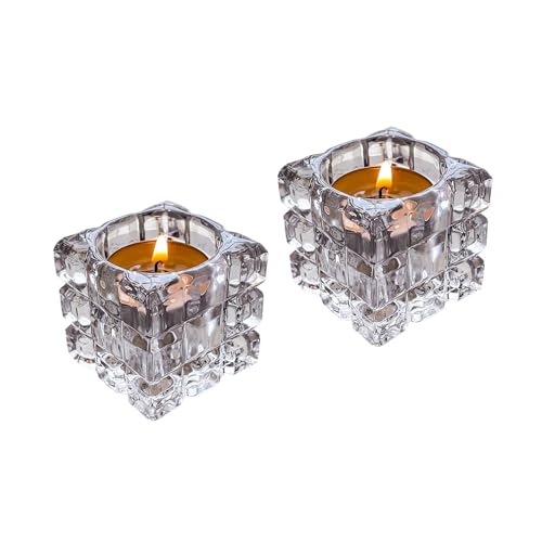 Crystal Ice Tea Light Candle Holders, Set of 2, Glass Candlestick Holders Tray for Bathtub, Bathroom, Livingroom