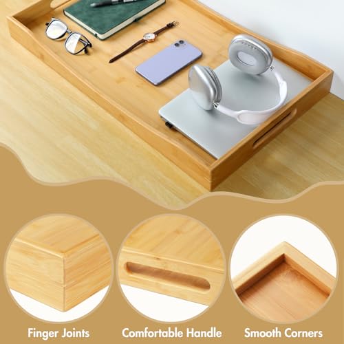 GOBAM Bamboo Extra Large Ottoman Tray, 26 x 15 inches - Wooden Tray for Dining Table & Parties, Serving Tray with Handles for Food, Cheese, Snacks, Tea, Coffee & Wine - color: Natural, size: 26" x 15" x 2.4"