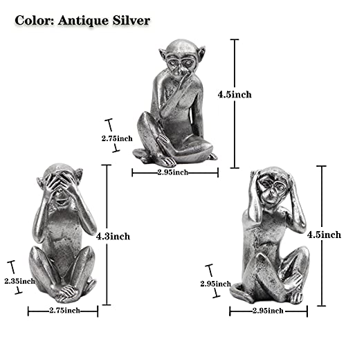 3 wise monkeys statue - hear no evil see no evil speak no evil monkeys statue for home decorations,monkeys figurines home decor accents,see no evil figurines monkey statues set of 3 silver color - color: Silver