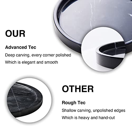 100% Carved Marble Round Vanity Tray 5.5'', for Kitchen Bathroom Countertop, Nightstand Decor, Candle Holder, Jewelry Rind Dish, Trinket Plate, Table Accents, Black - color: Black Marquina, size: 5.5"