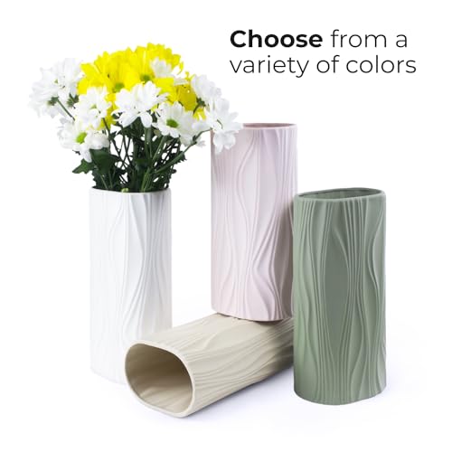 Cute White Flower Vases for Bouquet - Easter Vase - Large Ceramic Vase for Pampas Grass - Home Decor Aesthetic - Jarrones Grandes para Sala Elegantes (White) - color: White