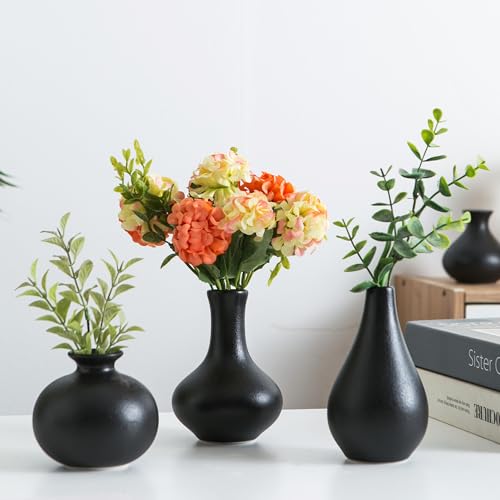 Small Ceramic Vase Set of 5, Black Bud Vase with Boho Decorative Design for Fireplace, Entryway & Living Room Centerpiece - color: D-blacksmall Vase Set of 5