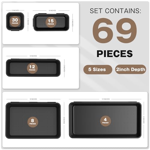 【More Larger Size】A-LUGEI【69 PCS-5 Size】 Tool Box Organizer Tray Divider Set【Black】 Desk Drawer Organizer Bin, Socket Organization and Storage Toolbox for Rolling Tool Chest Cart WorkBench Part Widget - size: 69pcs-5 Size