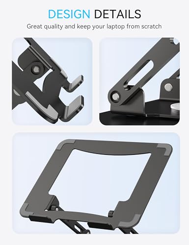 SOUNDANCE 360 Rotating Laptop Stand, Ergonomic Computer Riser for Desk, Adjustable Height Multi-Angle Metal Holder, Foldable Portable Notebook Elevating Base for Office & Home, Black - color: Black