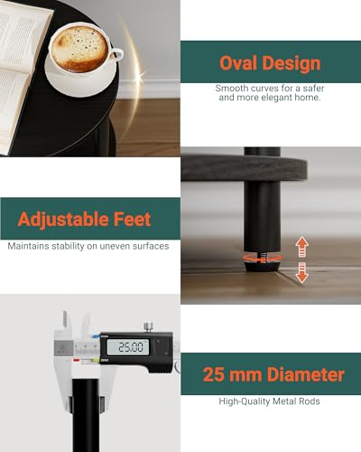 Round Pedestal End Table - 3-Tier Oval Accent Table for Small Spaces, Rustic Wood and Metal Couch Side Table, Nightstand for Bedroom or End Table Living Room, Easy to Assemble, Charcoal Wenge - color: Charcoal Wenge, size: 1-Pack, style: Without Power Out