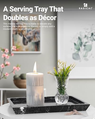 Radicaln Mable Serving Tray 12" Inches Black Handmade Rectangle Cafeteria Trays for Kitchen Countertop Ideal Food and Serving Dishes, Serving Platter for Party Supplies - color: Black