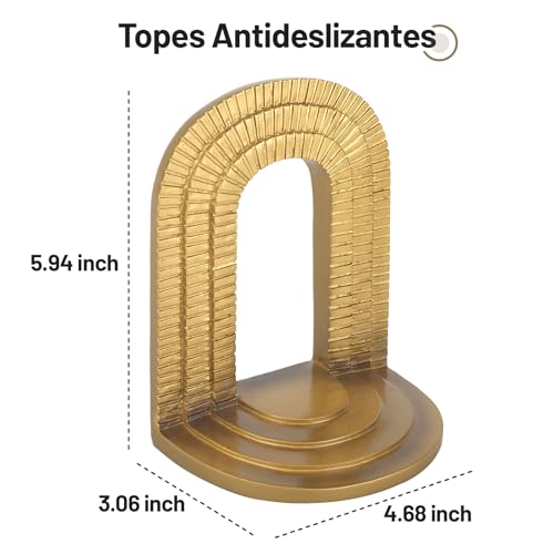 Decorative Gold Bookends for Heavy Books - Set of 2 Vintage Arch Book Ends for Shelves Non-Skid Book Stopper for Christmas Birthday Mother’s