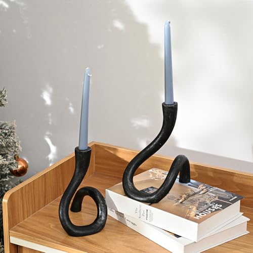 Black Cast Iron Taper Candle Holder, Candlestick Holder Decorative, Gift Tapered Candle Holders for Home Decoration, Bedroom, Dinning, Mantel, Kitchen, Party, Set of 2 - color: Black