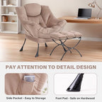 Tiita Lazy Chair with Ottoman, Khaki Modern Large Accent Chair, Comfy Leisure Sofa Armchair with Ottoman, Reading Chair with Footrest for Bedroom, Living Room, Dorm Rooms, Velvet Khaki - color: Khaki