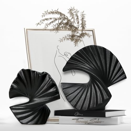 Sector Vase, Set of 2 - Minimalist Nordic, Black Ceramic Sector Vase Vase Decor | Table Centerpiece, Olive Plant, Wedding, Living Room, Bookshelf, Office, Modern Home, Entryway, Console - color: Arch Shape-black
