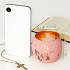 Religious Gifts for Women & Girls, Set of 2 Pink Butterfly Cross Tealight Candle Holders for Table Decor, Christian Baptism, Confirmation, Memorial, Easter Gift