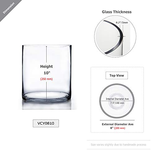 WGV Cylinder Vase, Width 8", Height 10", Clear Wide Large Diameter Flower Glassware, Floral Container, Planter Terrarium for Wedding Party Event, Home Accent Decor, 1 Piece - size: 8"x10"H
