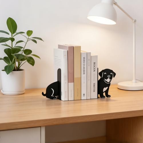 Book Ends, 1 Pair Cute Dog Metal Bookends, Creative Decorative Book Holders for Home Office Bookshelf, Dog Lovers Gifts, Library Desk Book Stopper for Shelves, Labrado - style: Labrador