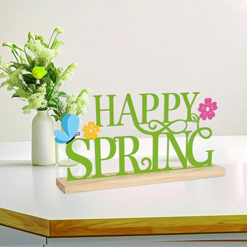 COCHIE Metal Happy Spring Sign, Spring Decorations for Home, Office, Shelf, Mantel, Indoor, Spring Flower Decor, Spring Butterfly Table Top Party Decoration (Spring) - style: Spring