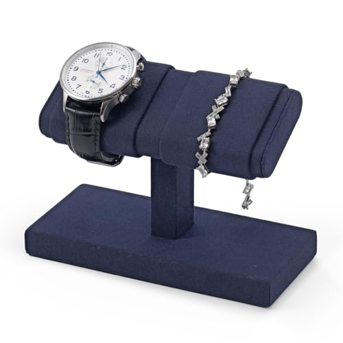 Microfiber Watch Display Stand T-bar For Men And Women, Jewelry Holder Organizer For Wristwatch/Bracelet/Storage Display Rack (Blue) - color: Blue, size: 2 Slots