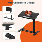 Medical Adjustable Overbed Bedside Table with Casters 90° Tilting Desktop Pneumatic Mobile Rolling Laptop Computer Standing Desk Cart with Tray, Hospital Table(31.5" W x 17.7" D, Black) - color: Black, size: 3218