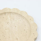 Round Marble Decorative Tray with Scalloped Edge, Luxury Natural Stone Bathroom Vanity Tray, Dresser Top Perfume Coffee Home Kitchen Sink Tray, Key Trinket Ring - color: Beige Travertine