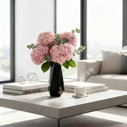 Modern Black Ceramic Vase, 7.5 Inch Geometric Flower vases, Minimalist Design for Table Shelf Centerpiece Home Decor Fit for Housewarming, Weddings, Birthday,Christmas - color: Black-1