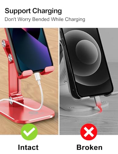 OCYCLONE Phone Stand, Adjustable Height and Angle Foldable Cell Phone Stand Holder for Desk, Taller iPhone Stand Compatible with 4.7"-13" Smartphones iPad Tablet, Red - color: Red