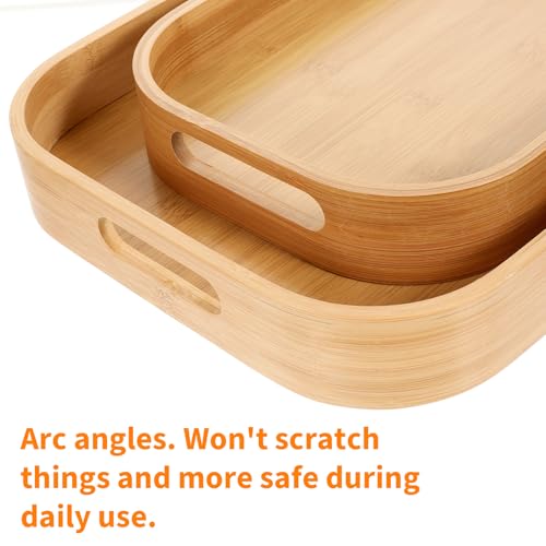 Set of 2 Wood Trays, Solid Wood Serving Tray with Handles, Rectangular Breakfast & Dinner Tray for Food, Coffee, Tea, Parties, 15.7" L x 11" W / 12.6" L x 8.7" W