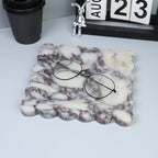 Square Marble Decorative Tray with Scalloped Edge, Luxury Natural Stone Bathroom Vanity Tray, Dresser Top Perfume Coffee Home Kitchen Sink Tray, Key Trinket Ring - color: Bvlgari Purple