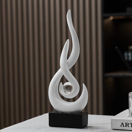 Modern Abstract Art Table Decoration,Resin Flame Statue Modern White Centerpiece Ornaments for Living Room Great Gift Idea Home Decor,Collectibles - color: White